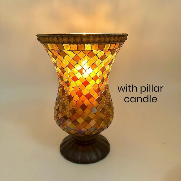 VTG PartyLite Global Fusion Hurricane Mosaic Glass Candle Holder P8366 12" Tall - Picture 7 of 16
